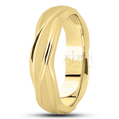 Contemporary Ridged Design Fancy Carved Wedding Band  - view 2