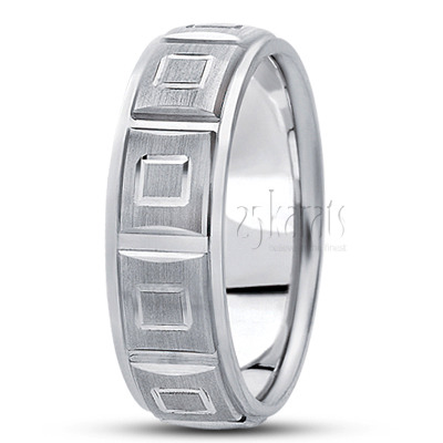 Classic Satin Finish Carved Design Wedding Band  - view 2