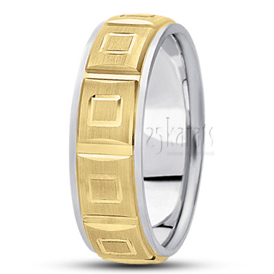 Classic Satin Finish Carved Design Wedding Band  - view 3