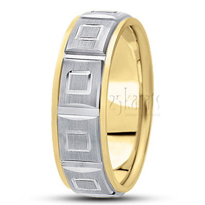 Classic Satin Finish Carved Design Wedding Band  - view 4