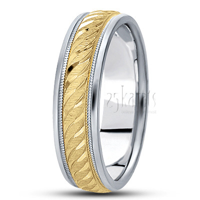 Attractive Brush Finish Fancy Carved Wedding Band  - view 2