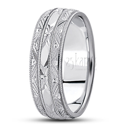 Solid Incised Carved Design Wedding Band  - view 2