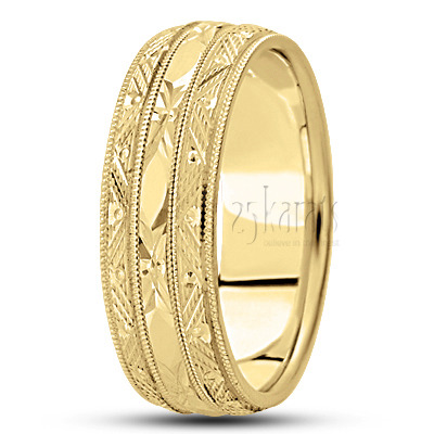 Solid Incised Carved Design Wedding Band  - view 3