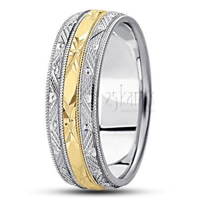 Solid Incised Carved Design Wedding Band  - view 4