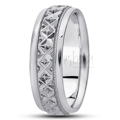 X Style Fancy Carved Wedding Band  - view 2