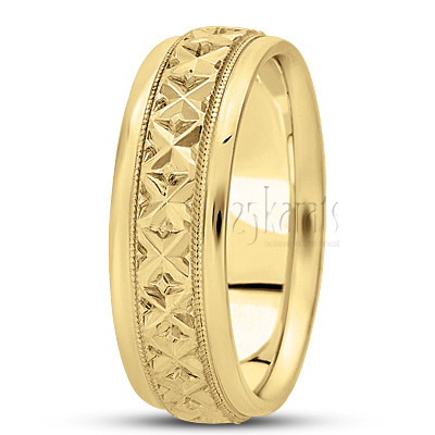 X Style Fancy Carved Wedding Band  - view 3