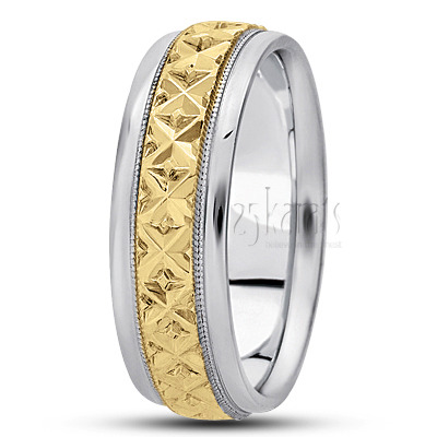 X Style Fancy Carved Wedding Band  - view 4