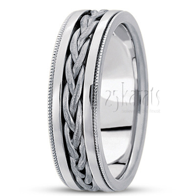 Braided Flat Milgrain Handcrafted Wedding Band  - view 2