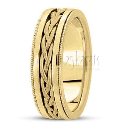 Braided Flat Milgrain Handcrafted Wedding Band  - view 3