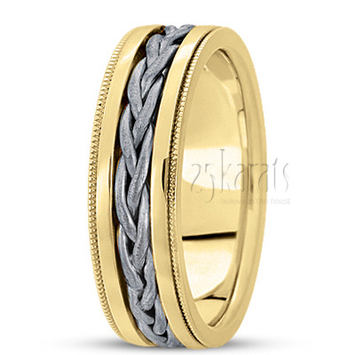 Braided Flat Milgrain Handcrafted Wedding Band  - view 4