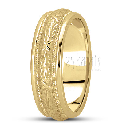 Solid Milgrain Antique Handmade Wedding Band  - view 2