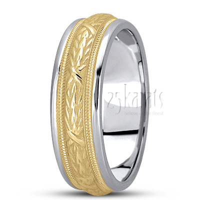 Solid Milgrain Antique Handmade Wedding Band  - view 3