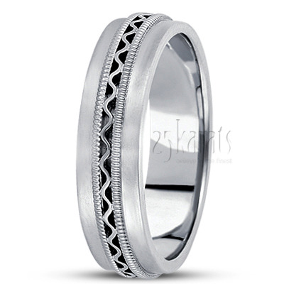 Beaded Wave Design Modern Handmade Wedding Band  - view 2