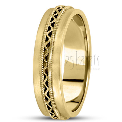 Beaded Wave Design Modern Handmade Wedding Band  - view 3