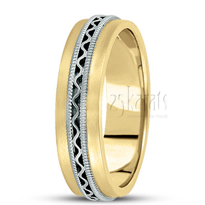 Beaded Wave Design Modern Handmade Wedding Band  - view 4