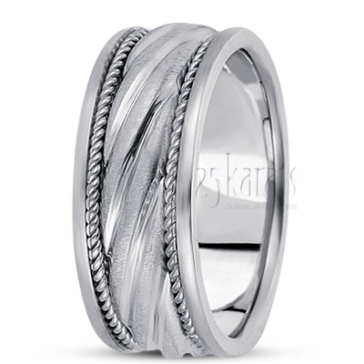 Diagonal Incised Hand Woven Wedding Ring  - view 2