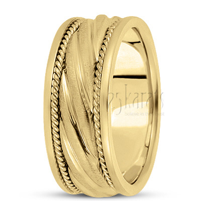 Diagonal Incised Hand Woven Wedding Ring  - view 3