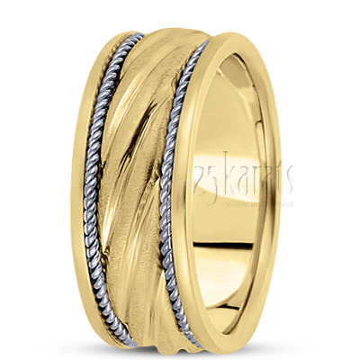 Diagonal Incised Hand Woven Wedding Ring  - view 4