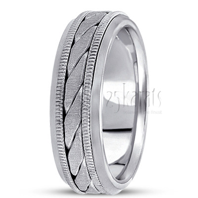 Unique Beveled Edge Hand Woven Wedding Band  - view 2