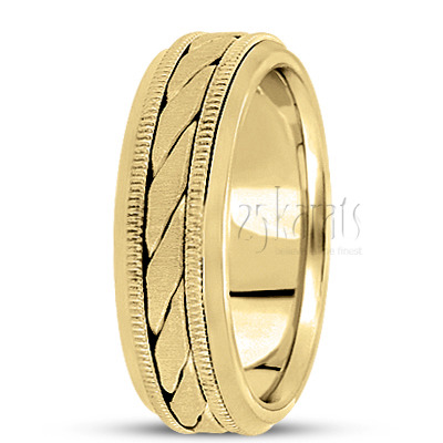 Unique Beveled Edge Hand Woven Wedding Band  - view 3