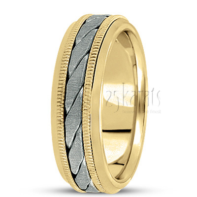 Unique Beveled Edge Hand Woven Wedding Band  - view 4