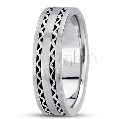 Wave Motif Contemporary Handcrafted Wedding Band  - view 2