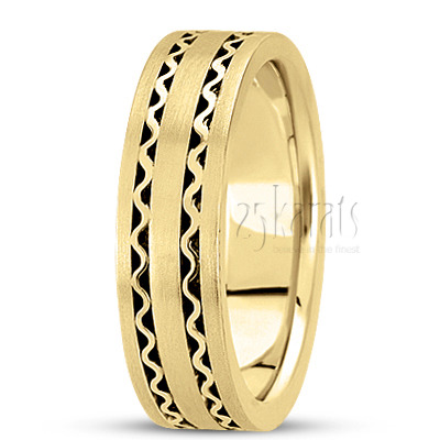 Wave Motif Contemporary Handcrafted Wedding Band  - view 3