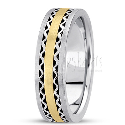 Wave Motif Contemporary Handcrafted Wedding Band  - view 4