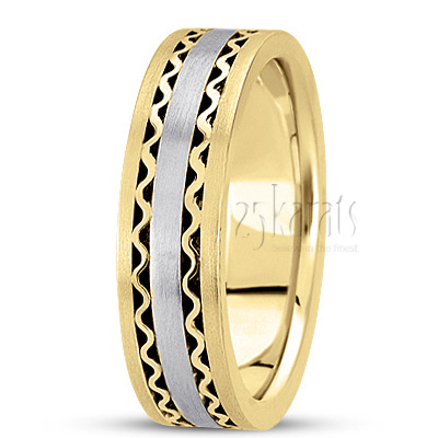 Wave Motif Contemporary Handcrafted Wedding Band  - view 5