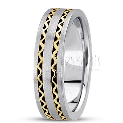 Wave Motif Contemporary Handcrafted Wedding Band  - view 6