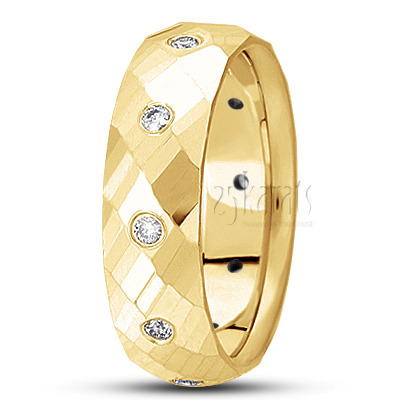 Shiny Grooved Diamond Wedding Ring  - view 2