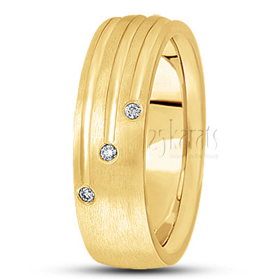 Triple Incised Diamond Wedding Ring  - view 2