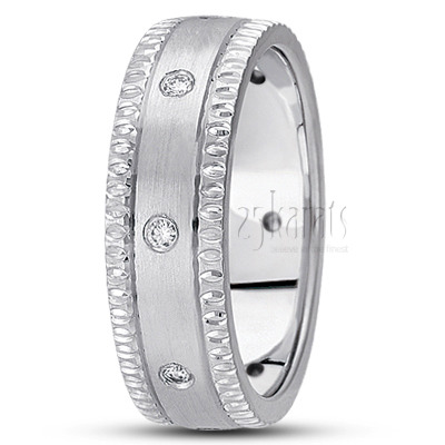 Grooved Edge Diamond Wedding Band  - view 2