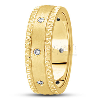 Grooved Edge Diamond Wedding Band  - view 3