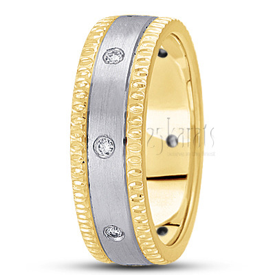 Grooved Edge Diamond Wedding Band  - view 4