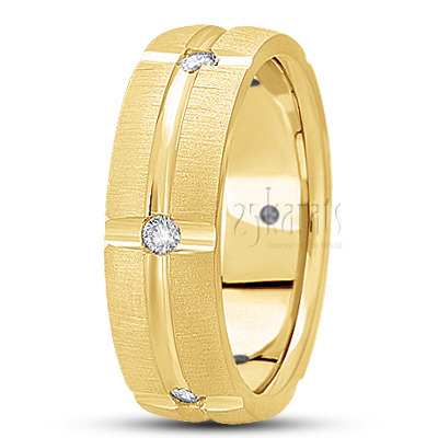 Wide Grooved Diamond Wedding Band  - view 2