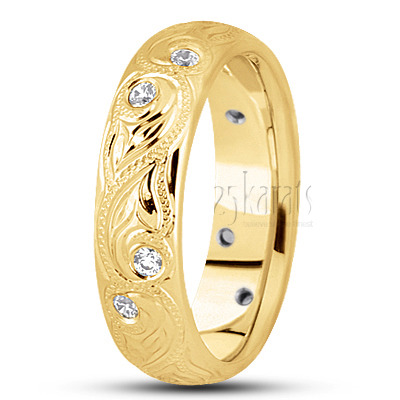 Floral Carved Diamond Wedding Band - view 2