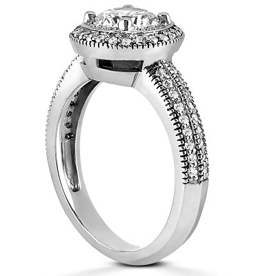 Pave Set Halo Diamond Engagement Ring (0.26 ct.tw.) - view 3