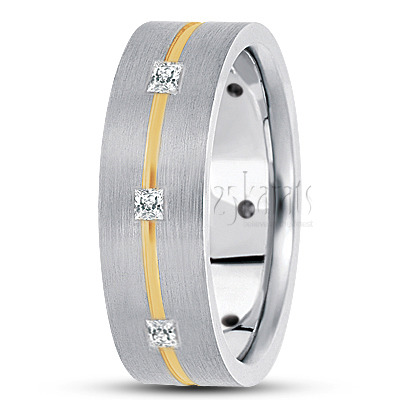 Grooved Center Diamond Wedding Band - view 2