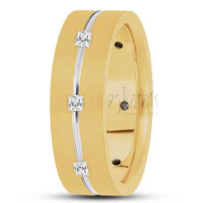 Grooved Center Diamond Wedding Band - view 3