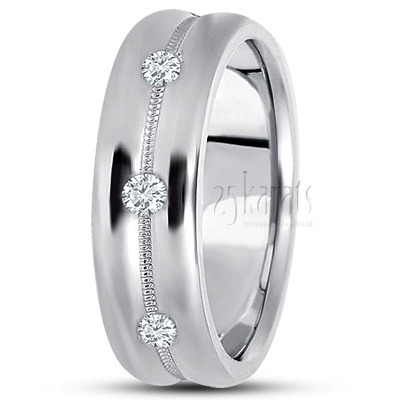 Concave 3-Stone Diamond Wedding Ring - view 2