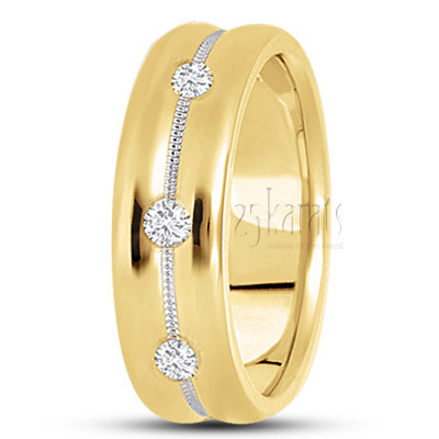 Concave 3-Stone Diamond Wedding Ring - view 4