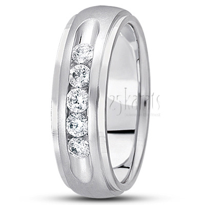 Step Edge Channel Set Diamond Wedding Band - view 2