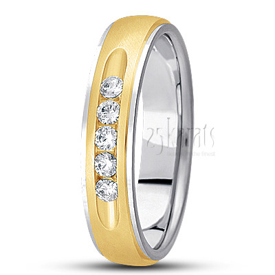 Step Edge Channel Set Diamond Wedding Band - view 4