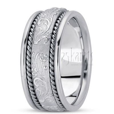 Floral Carved Antique and Braided Wedding Band  - view 3 of 7