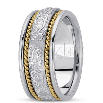 Floral Carved Antique and Braided Wedding Band  - view 4 of 7