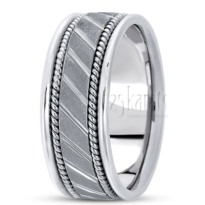 Stone Finish Diagonal Cut Handmade Wedding Band  - view 2