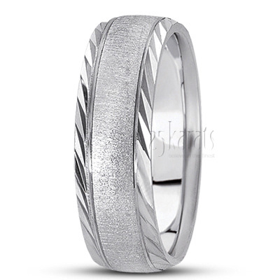 Diagonal Cut Edge Diamond Carved Wedding Ring  - view 2