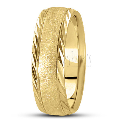 Diagonal Cut Edge Diamond Carved Wedding Ring  - view 3