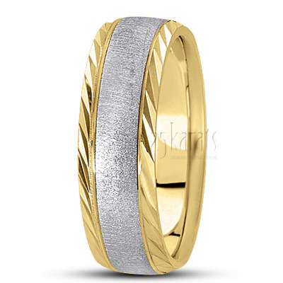 Diagonal Cut Edge Diamond Carved Wedding Ring  - view 4